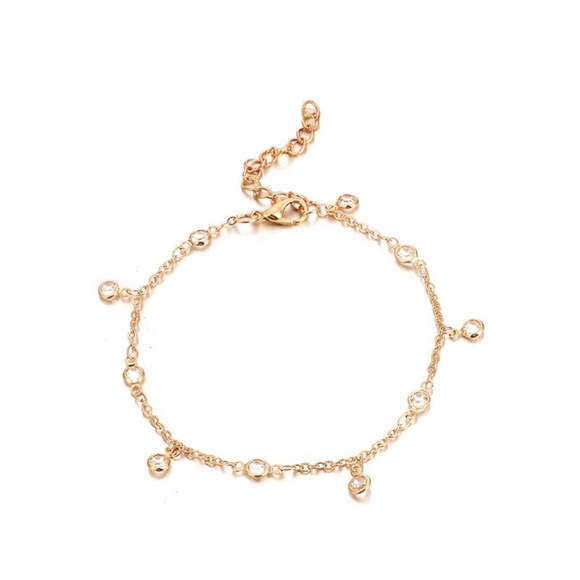 5 Piece Gold Anklet, Flower Pendant, Disc Chain, Bead Anklet Set - Picture 4 of 9